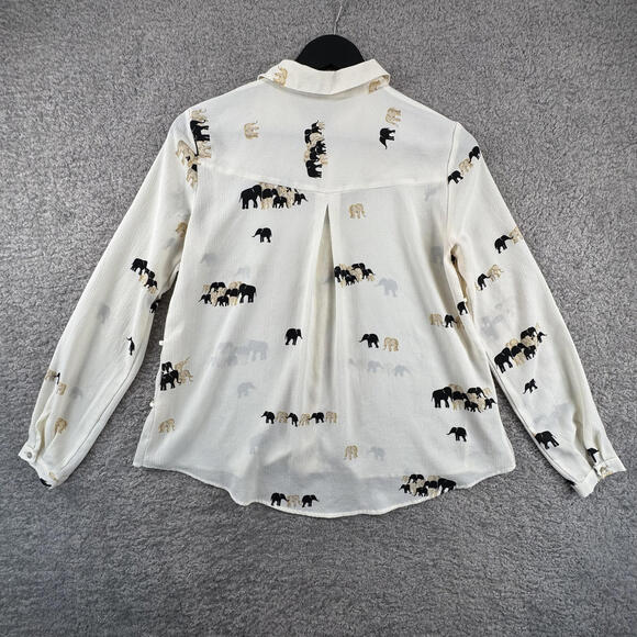 Zara Basic Womens Long Sleeve Blouse Elephant Print Sheer Button Up Shirt Medium - Picture 7 of 9